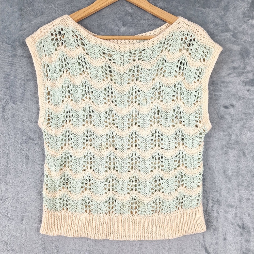 Womens Top Medium Pastel Crochet Open Knit Sweater Boho Indie Cottagecore Casual